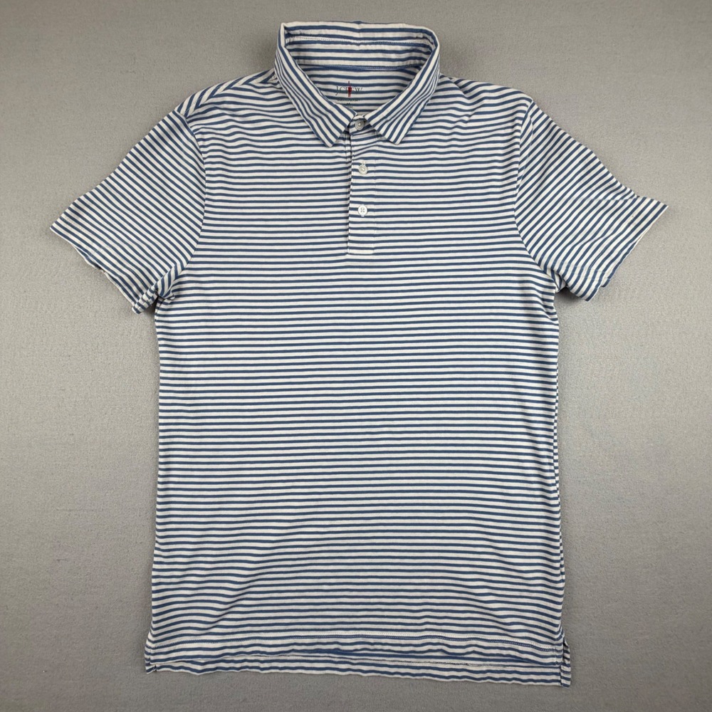 J Crew Mens Medium Sueded Jersey Polo Short Sleeve Shirt Blue Stripe Classic Fit